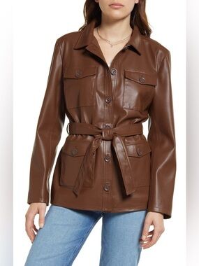 Treasure & Bond Belted Faux Leather Jacket
